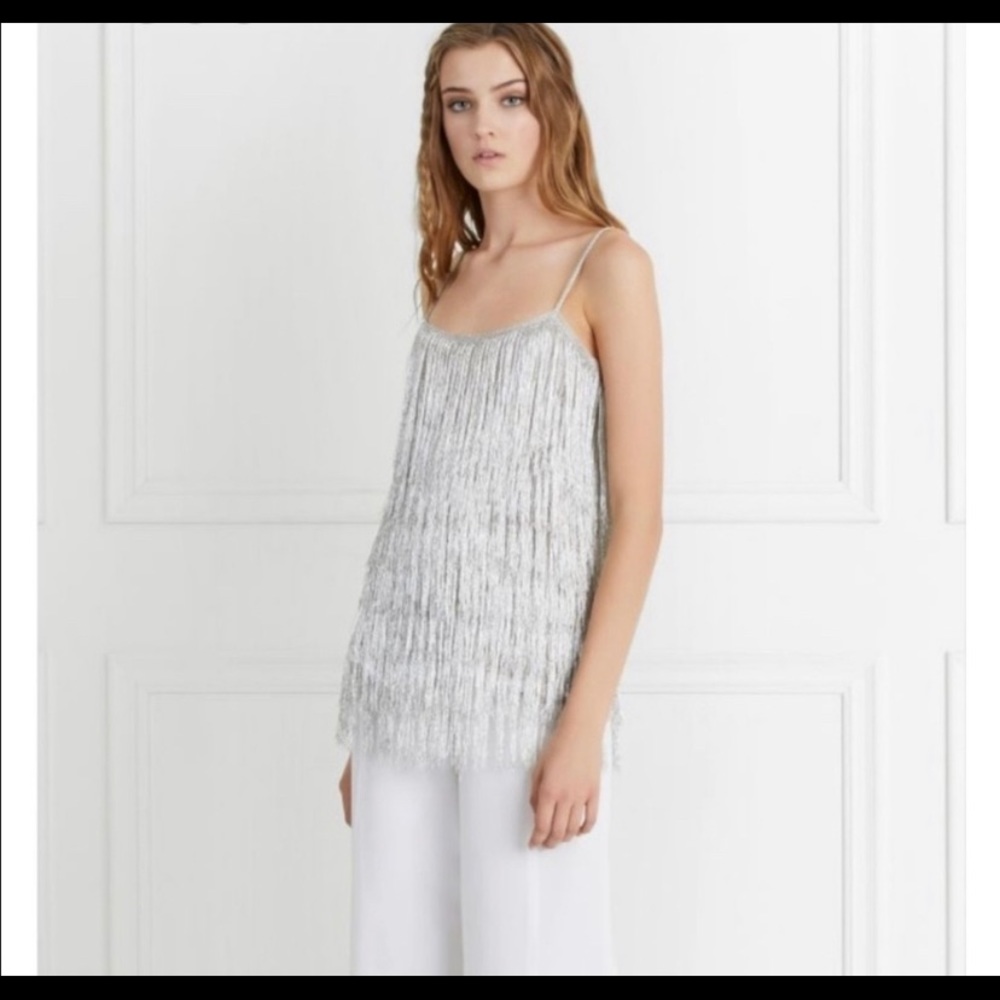 Rachel Zoe Gray Platinum Fringe Wick Top Tank XS